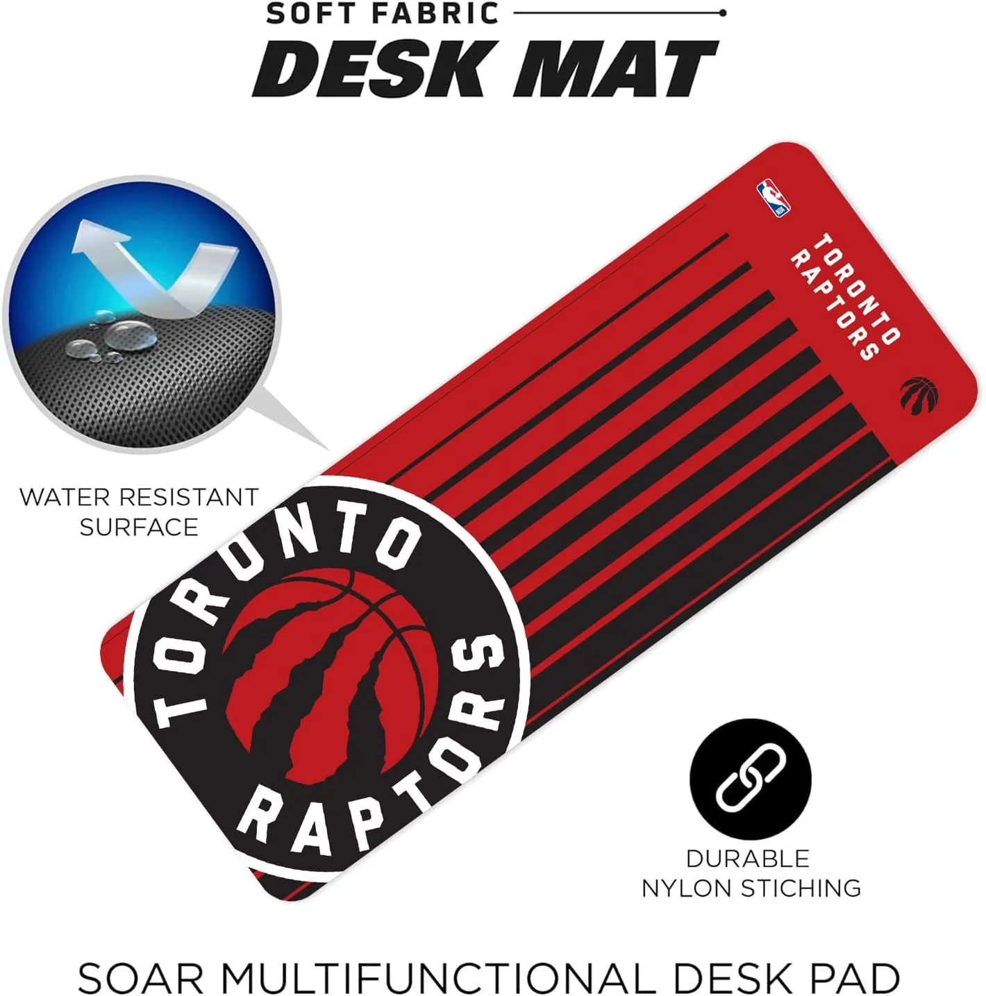 SOAR NBA Multifunctional Desk Mat for Desktop, (31.5"x12") - Ultra Soft Fabric with Non-Slip Rubber Backer - Water Resistant & Durable Nylon Stitching
