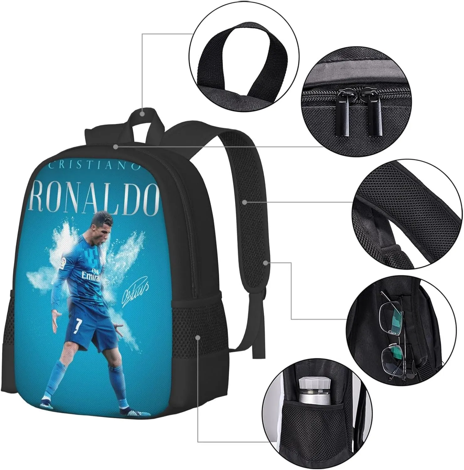 Soccer Player #7 Backpack 16.5 Inch For Daily Work Sport Outdoor Football Fans Laptop Bag-Style 18