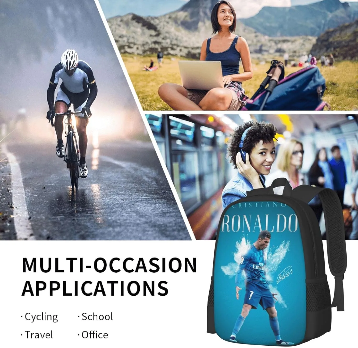 Soccer Player #7 Backpack 16.5 Inch For Daily Work Sport Outdoor Football Fans Laptop Bag-Style 18