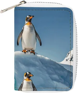 Soft Leather Credit Card Holder Bank Card Case Penguins On The Iceberg Business Cards Case Purse with 20 Card Slots ID Case Organizer Zipper Wallet for Women Men
