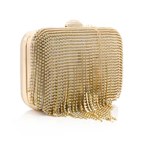 Soiree clutch for Women with Shiny Vertical rhinestones Strips - Gold