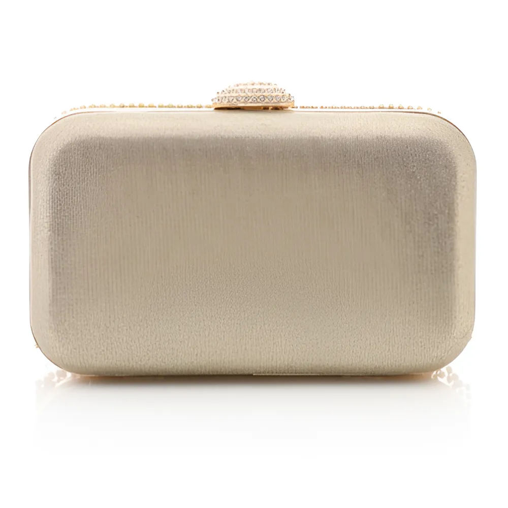 Soiree clutch for Women with Shiny Vertical rhinestones Strips - Gold