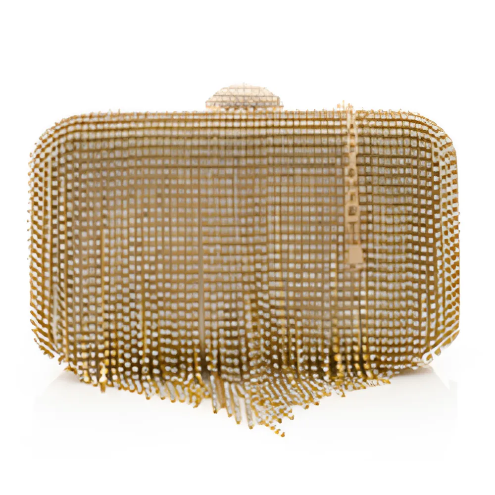 Soiree clutch for Women with Shiny Vertical rhinestones Strips - Gold