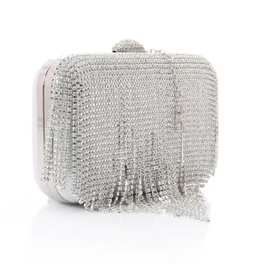 Soiree clutch for Women with Shiny Vertical rhinestones Strips - Silver