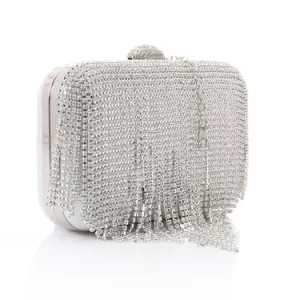 Soiree clutch for Women with Shiny Vertical rhinestones Strips - Silver