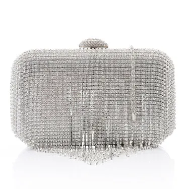 Soiree clutch for Women with Shiny Vertical rhinestones Strips - Silver