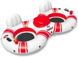 Solstice Super Chill Inflatable River Raft Float Tube 2 Person with Cupholders, Cooler, Mesh Bottom, Backrest, Grab Handles Tie On Rope | for Rivers Lake Ocean Pool Floating Snow Heavy Duty Material