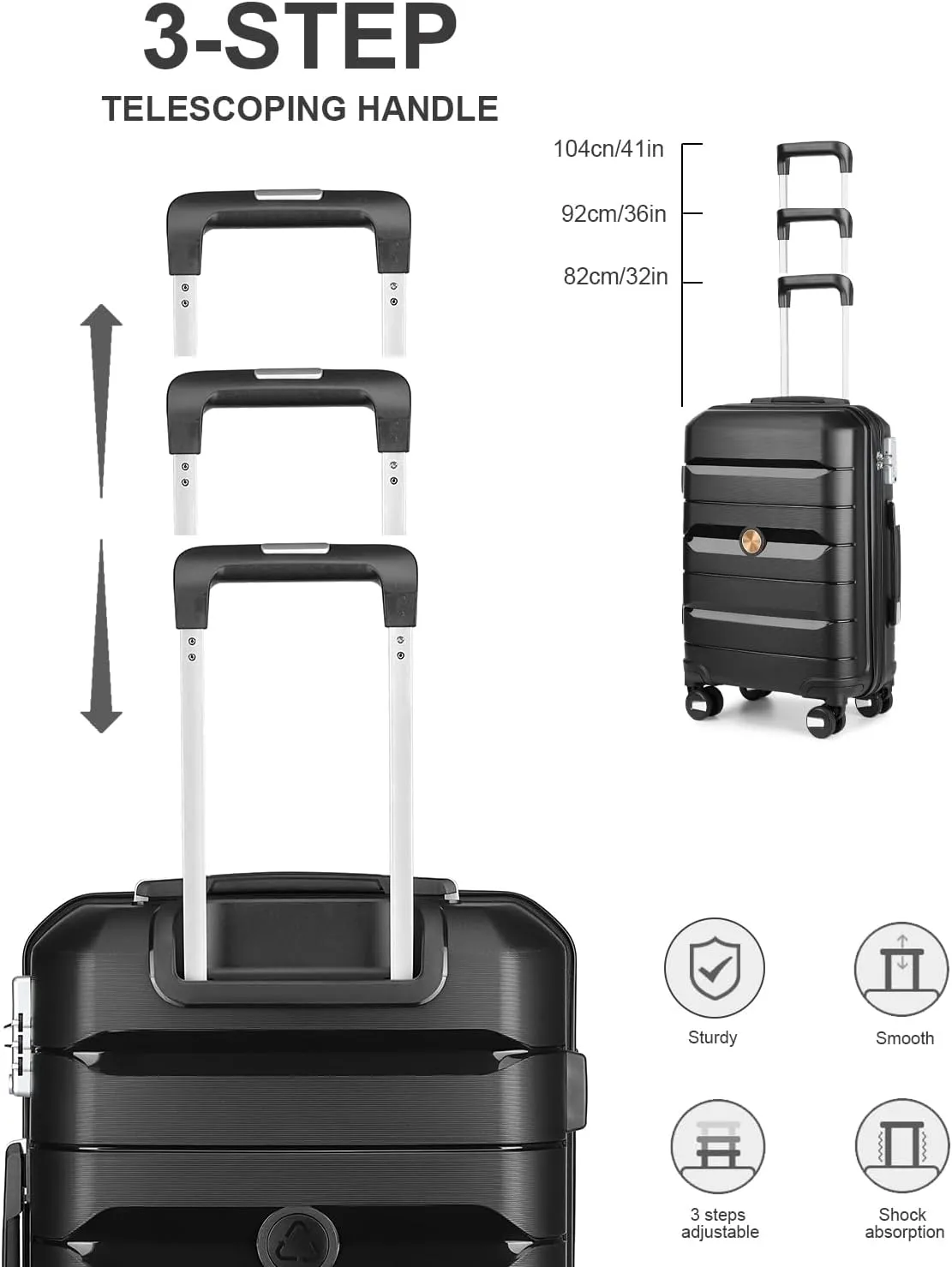 Somago 24 Inch Checked Luggage and Packing Cube Travel Set Hard Shell Lightweight Polypropylene Suitcase with Spinner Wheels TSA Lock,Classic Black