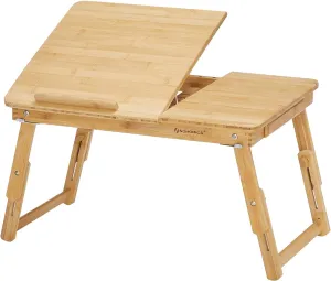 SONGMICS Laptop Desk for Bed or Sofa with Tilting Top, Breakfast Serving Tray with Folding Legs, Fits up to 15.6 Inches Screen, (24-26.9) x 13.7 x (8.8-12.6) Inches, Natural ULLD01N