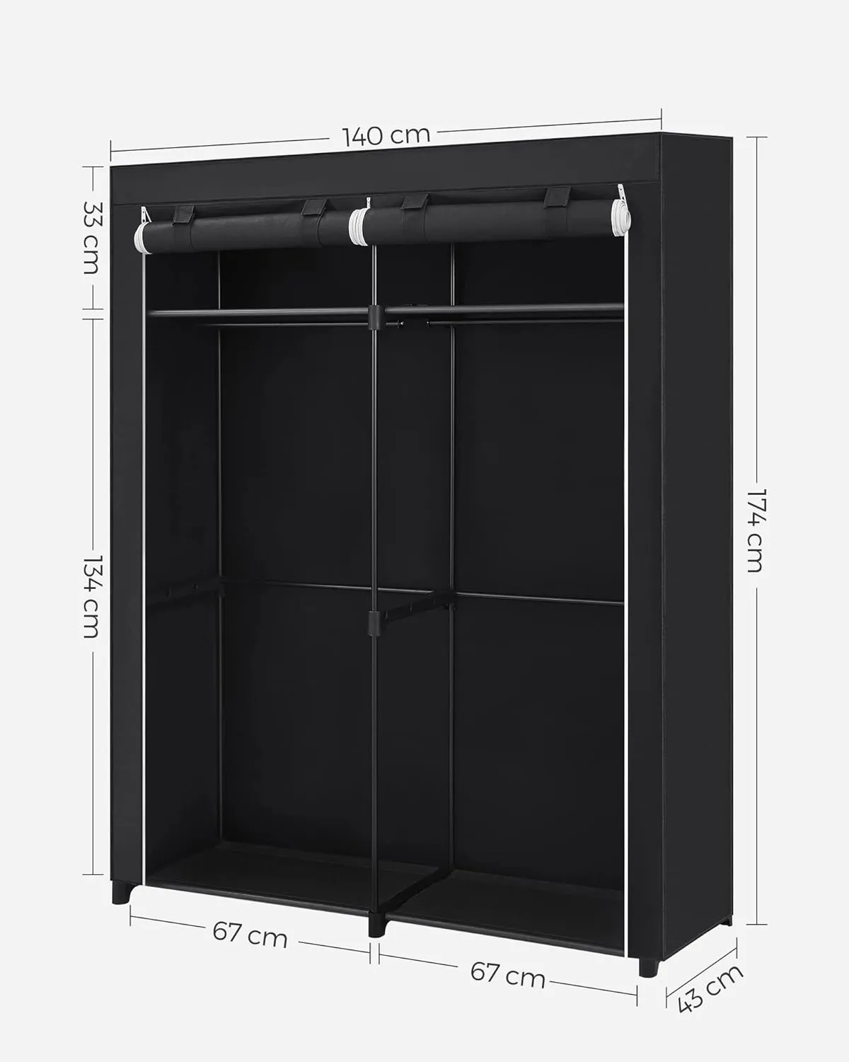 SONGMICS Portable Fabric Clothes Storage Wardrobe with 2 Clothes Rails Black