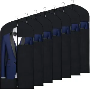 SORON 43" Garment Bags, 7 Packs Garment Bags for Hanging Clothes, Env-friendly Breathable Suit Bag Clothes Cover for Storage Suits, shirts, T-shirts and Jackets, Suitable for Adults and Children