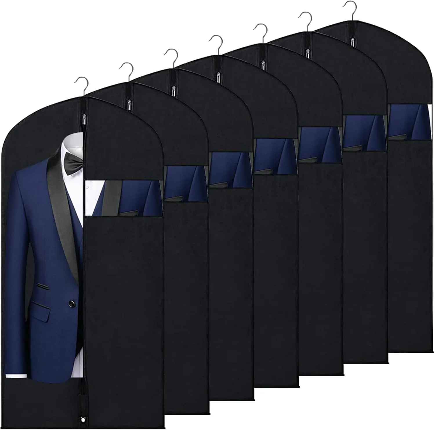 SORON 43" Garment Bags, 7 Packs Garment Bags for Hanging Clothes, Env-friendly Breathable Suit Bag Clothes Cover for Storage Suits, shirts, T-shirts and Jackets, Suitable for Adults and Children