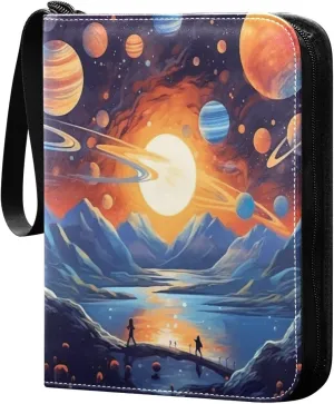 Space Painting Card Binder with 50 Removable Page Sleeves PU Leather Collectible Trading Card Albums Book with Zipper for Games Card,Baseball Cards