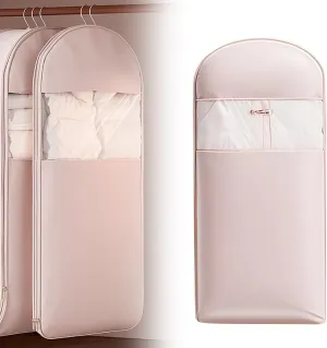 Space Saving Hanging Garment Bag with Self Compression Zipper, 2025 New Space Saver Dust Cover Closet Organizers, Heavy Duty Organizer Storage Bags for Moving or Storaging Clothes (Pink, Large)