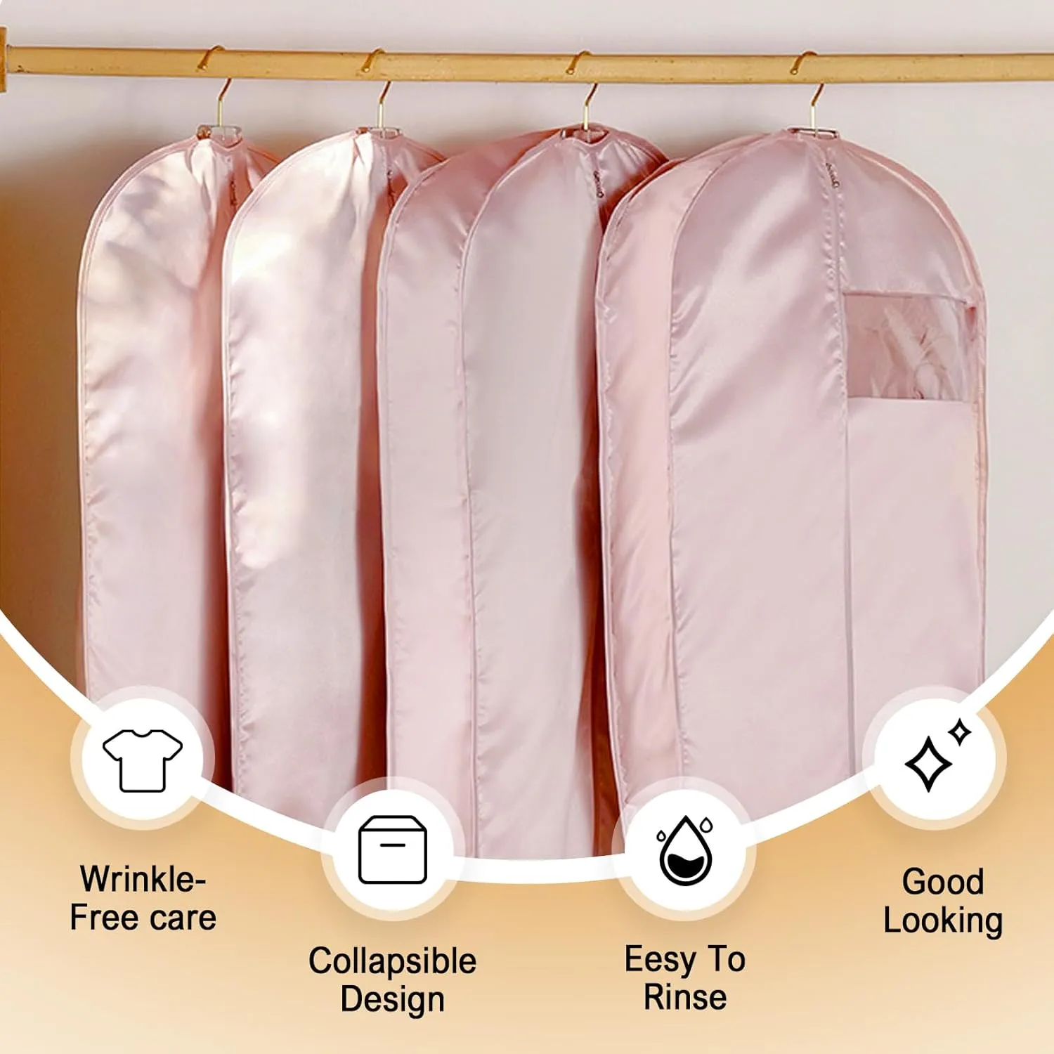 Space Saving Hanging Garment Bag with Self Compression Zipper, 2025 Upgraded Dust Cover Clothes Bags for Down Coat, Space Saver Closet Organizers, Dustproof Clothes Storage (Beige, X-Large)