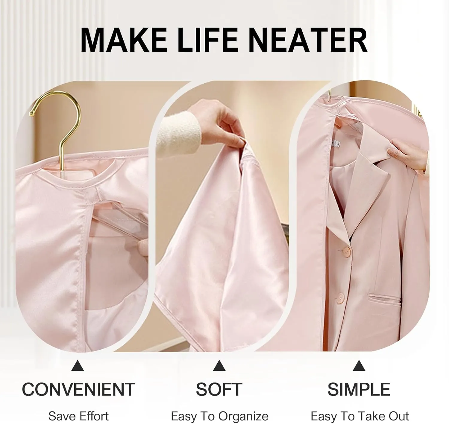 Space Saving Hanging Garment Bag with Self Compression Zipper, 2025 Upgraded Dust Cover Clothes Bags for Down Coat, Space Saver Closet Organizers, Dustproof Clothes Storage (Beige, X-Large)