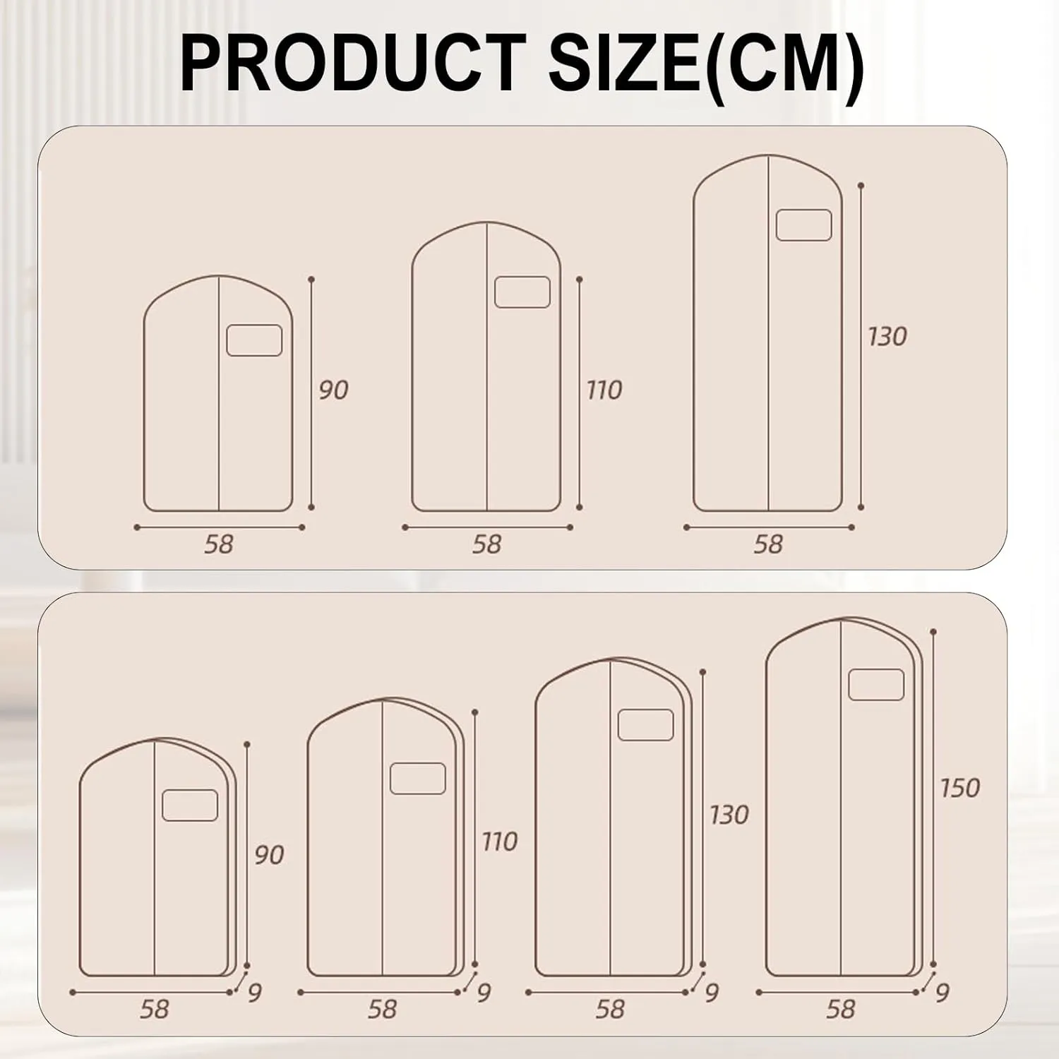 Space Saving Hanging Garment Bag with Self Compression Zipper, 2025 Upgraded Dust Cover Clothes Bags for Down Coat, Space Saver Closet Organizers, Dustproof Clothes Storage (Beige, X-Large)