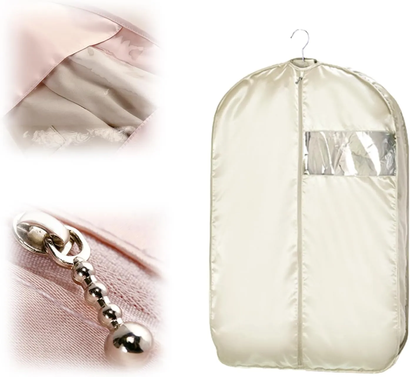 Space Saving Hanging Garment Bag with Self Compression Zipper, 2025 Upgraded Dust Cover Clothes Bags for Down Coat, Space Saver Closet Organizers, Dustproof Clothes Storage (Beige, X-Large)