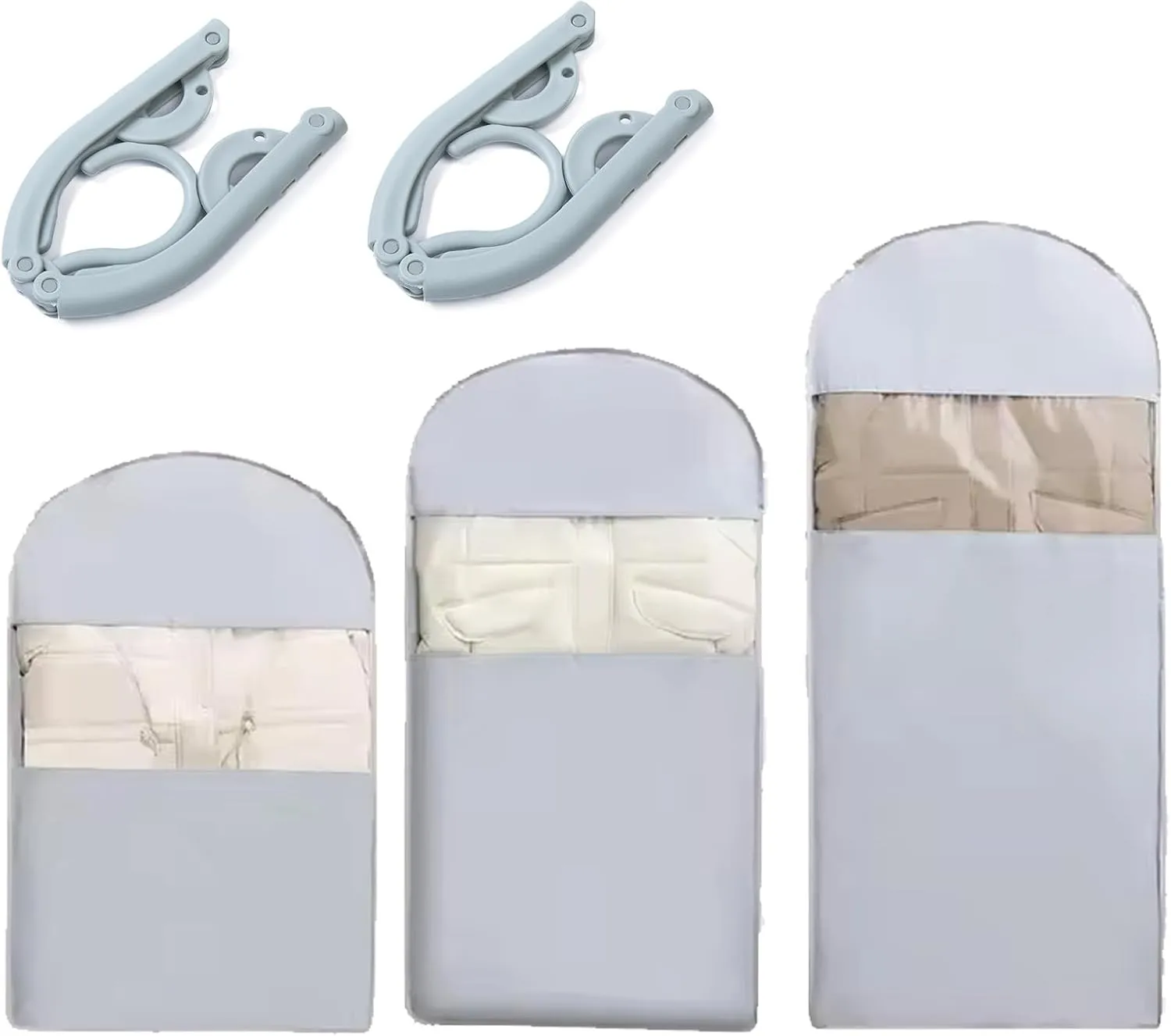 Space Saving Hanging Garment Bag with Self Compression Zipper Down Coat Compression Dust Cover 2025 Upgrade Space Saving Hanging Bag with transparent window (Gray, L-2PCS)