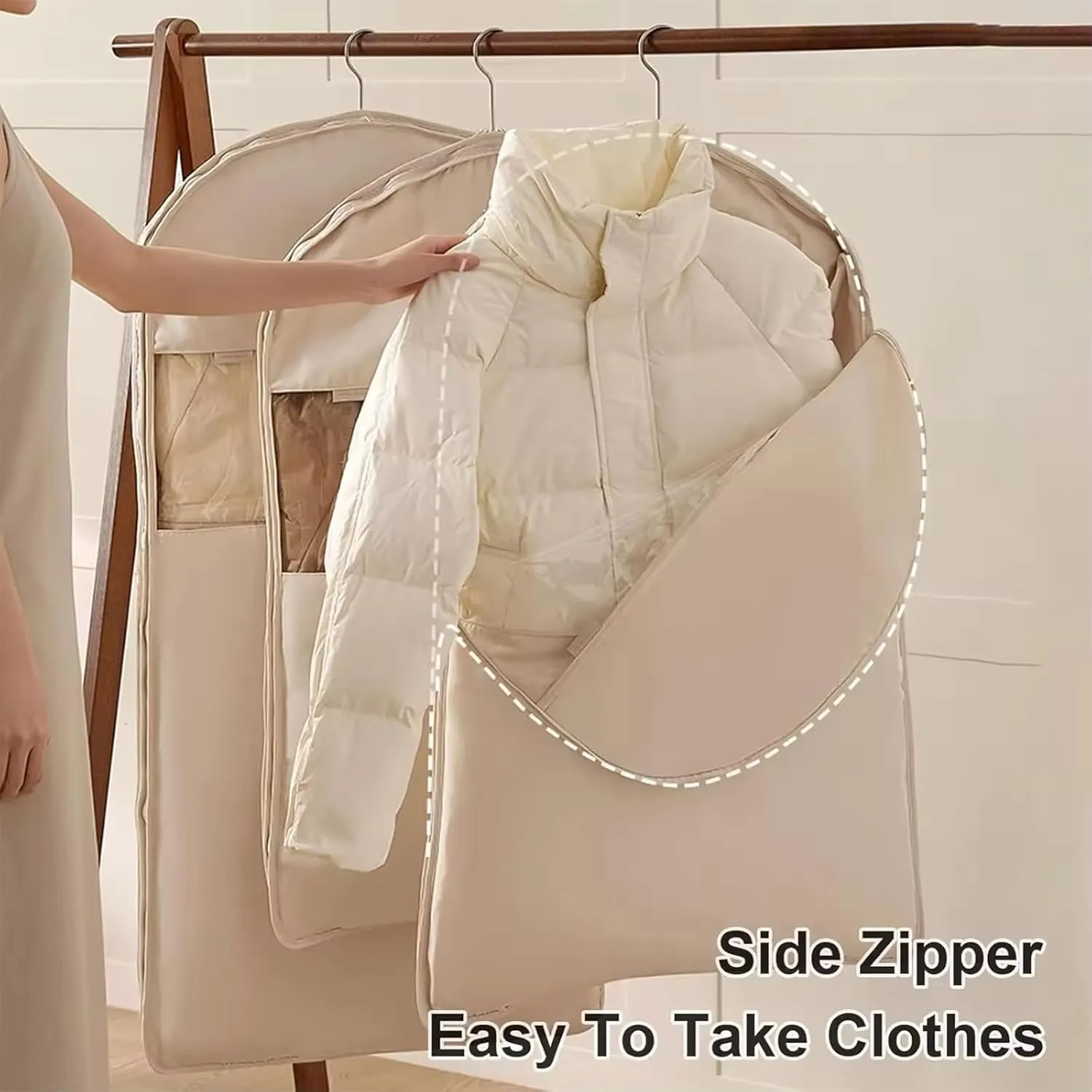 Space Saving Hanging Garment Bag with Self Compression Zipper Down Coat Compression Dust Cover 2025 Upgrade Space Saving Hanging Bag with transparent window (Gray, L-2PCS)