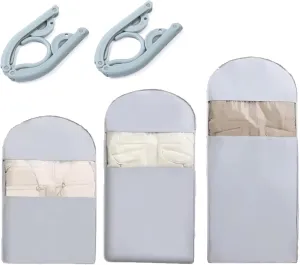 Space Saving Hanging Garment Bag with Self Compression Zipper Down Coat Compression Dust Cover 2025 Upgrade Space Saving Hanging Bag with transparent window (Gray, L-2PCS)