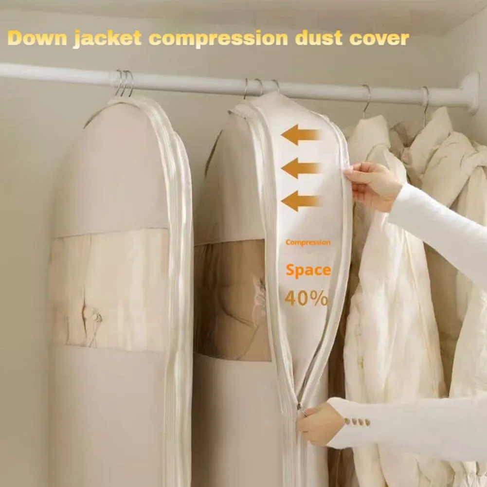 Space Saving Hanging Garment Bag with Self Compression Zipper, Dust Cover Clothes Bags for Down Coat & Closet Storage (Pink,3Pcs)