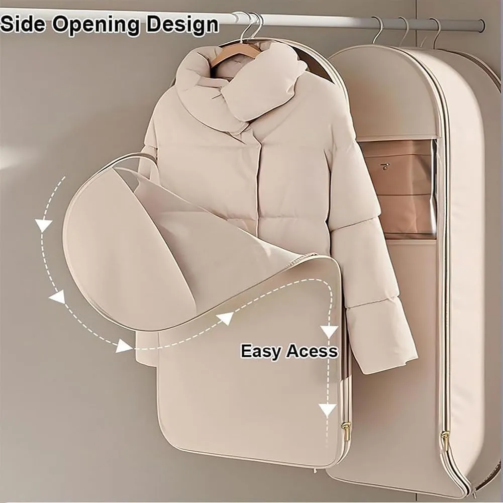 Space Saving Hanging Garment Bag with Self Compression Zipper, Dust Cover Clothes Bags for Down Coat & Closet Storage (Pink,3Pcs)