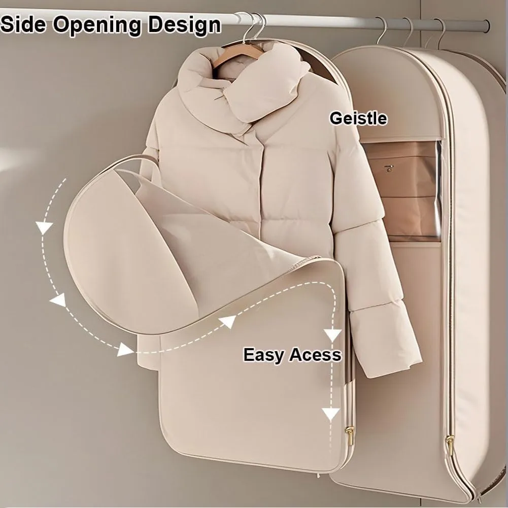 Space Saving Hanging Garment Bag with Self Compression Zipper, Dust Cover Clothes Bags for Down Coat, Closet Organizers Garment Bags (Beige,3Pcs(S M L))