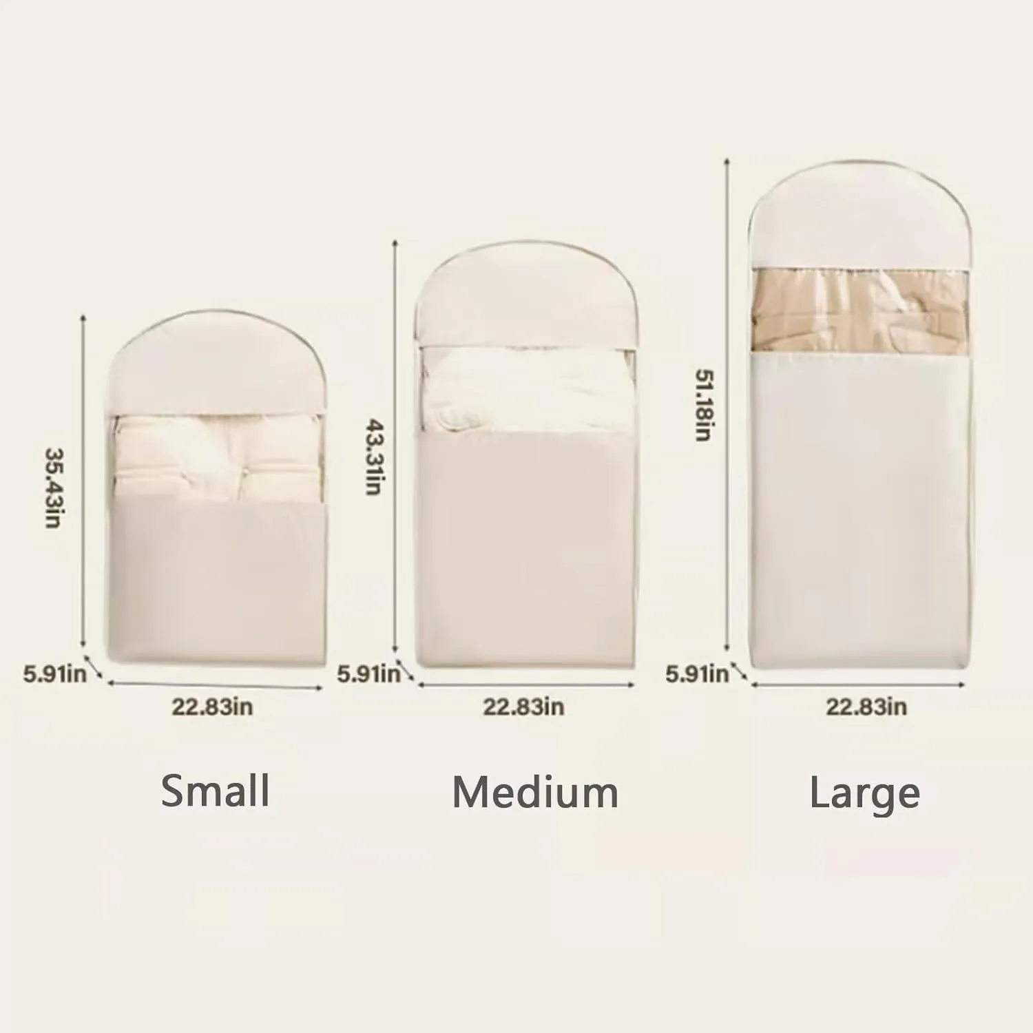 Space Saving Hanging Garment Bag with Self Compression Zipper, Dust Cover Clothes Bags for Down Coat, Closet Organizers Garment Bags (Beige,3Pcs(S M L))