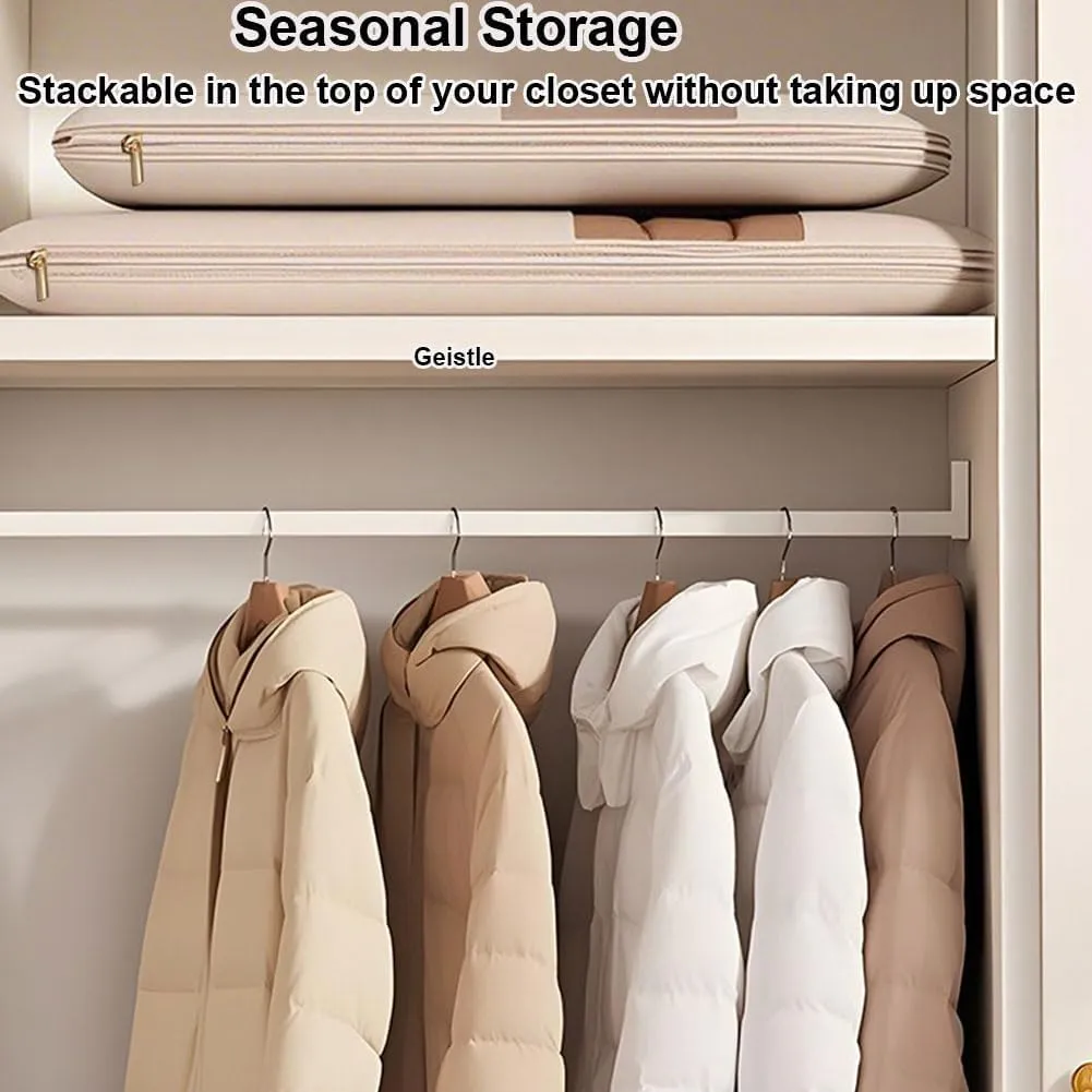Space Saving Hanging Garment Bag with Self Compression Zipper, Dust Cover Clothes Bags for Down Coat, Closet Organizers Garment Bags (Beige,3Pcs(S M L))