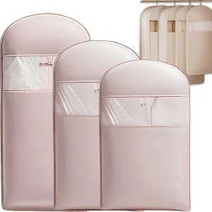 Space Saving Hanging Garment Bag with Self Compression Zipper, Otherwise Travel Clothes Bags for Down Coat Storage, Protector Dust Cover Closet Organizers (Pink, 3pcs)