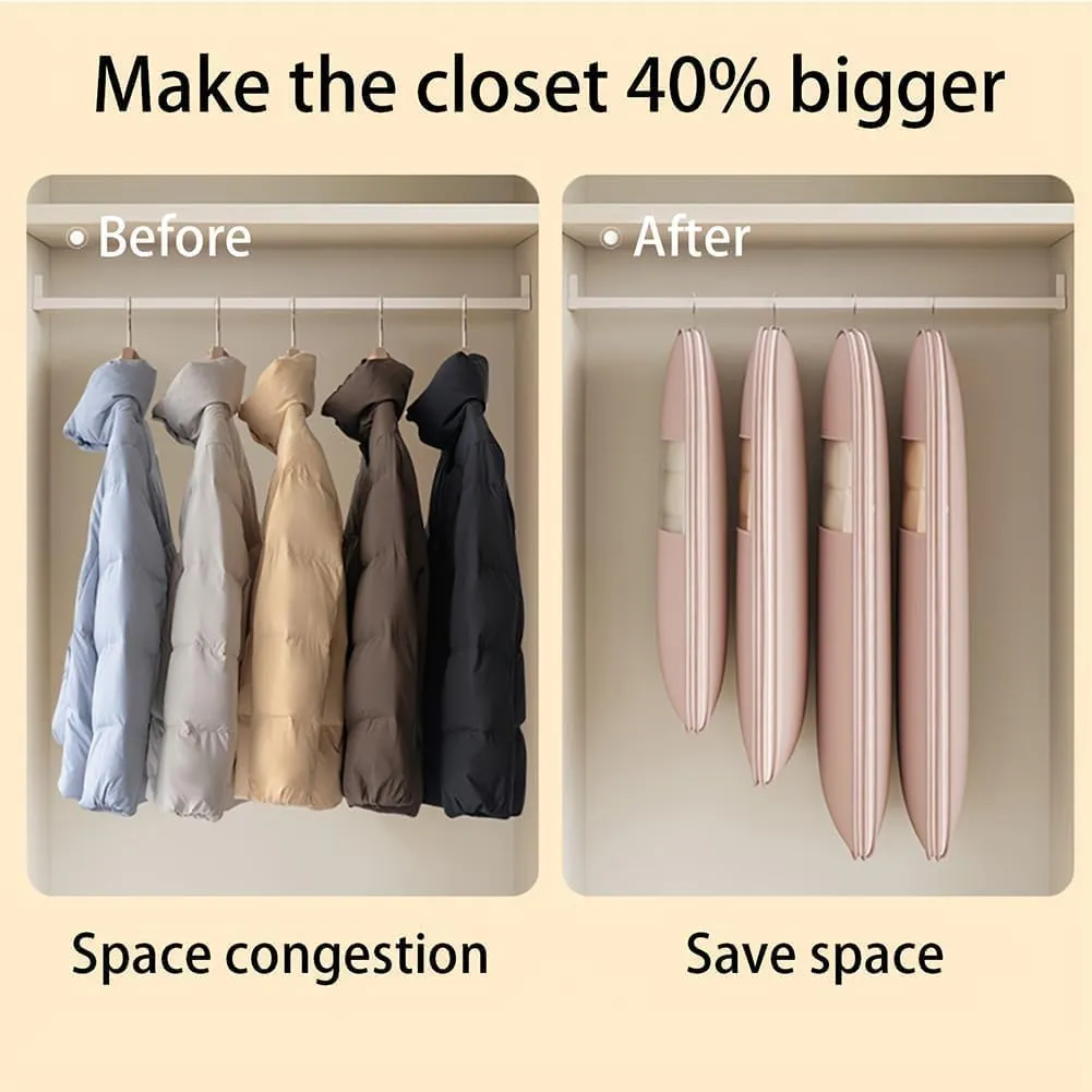 Space Saving Hanging Garment Bag with Self Compression Zipper, Self Compression Zip Garment Bags, Space Saving Hanging Bag, Down Coat Compression Dust Cover for Closet Storage (Beige, M)