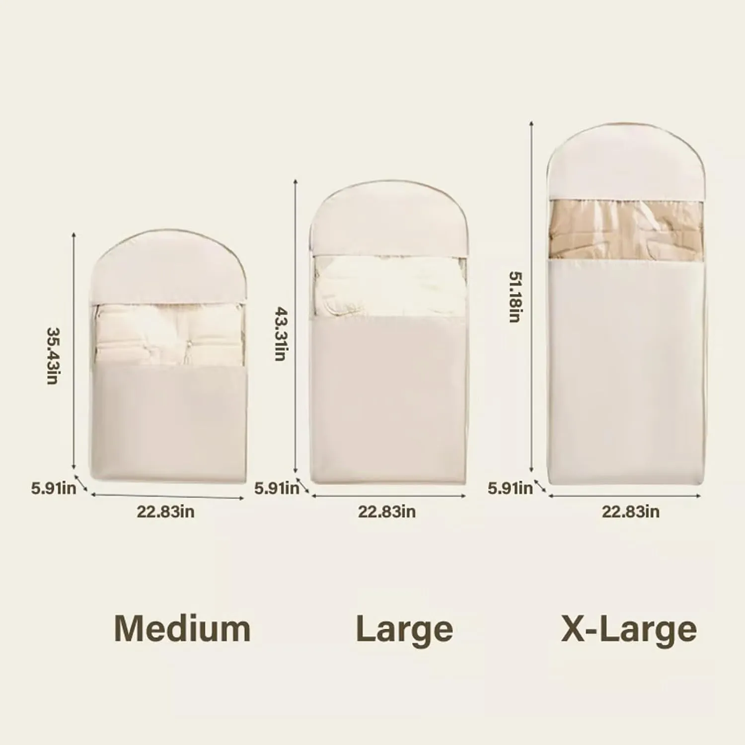Space Saving Hanging Garment Bag with Self Compression Zipper, Space Saver Closet Organizers, Dust Cover Clothes Bags for Down Coat for Closet Storage (Beige, L)