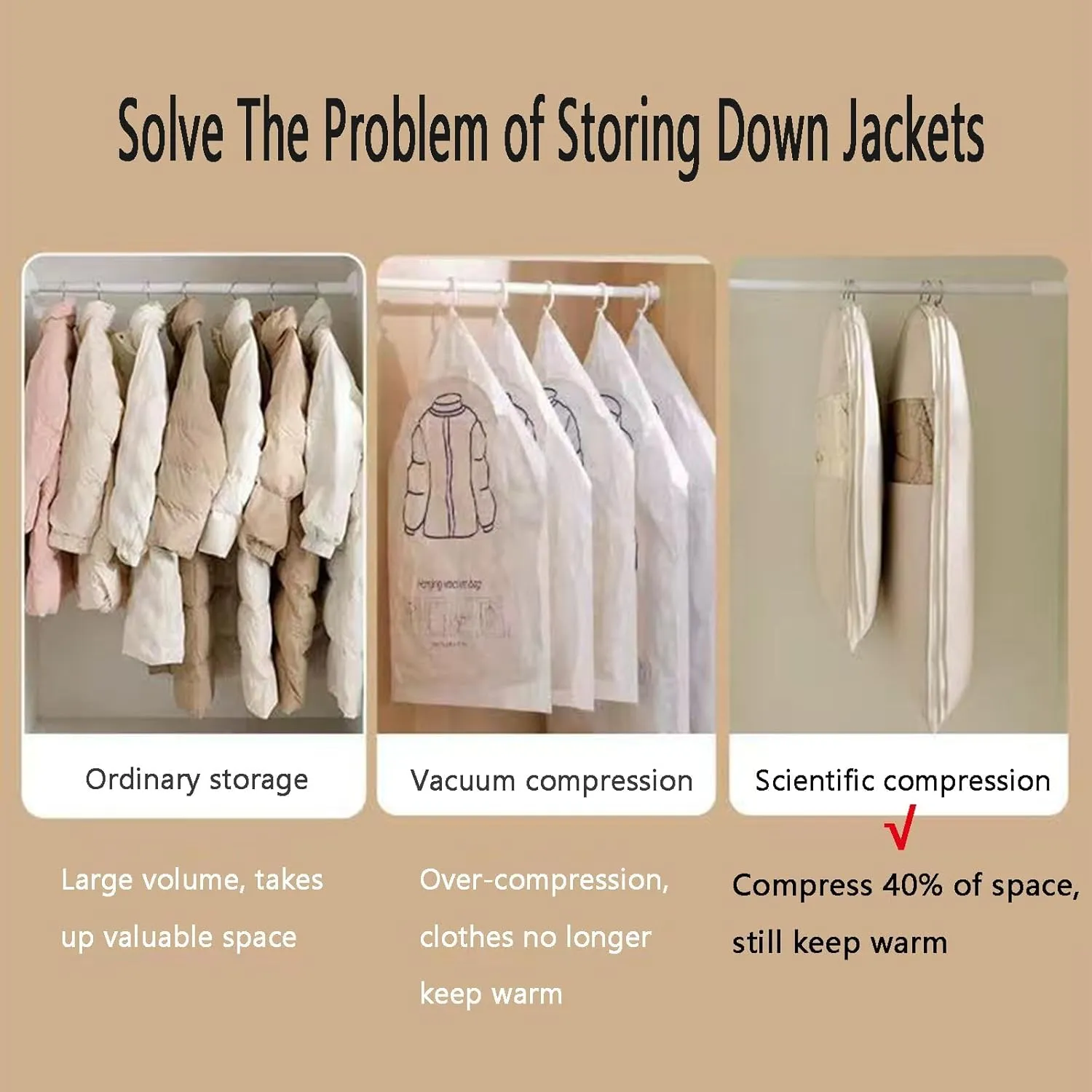 Space Saving Hanging Garment Bag with Self Compression Zipper, Space Saver Closet Organizers, Dust Cover Clothes Bags for Down Coat, Jackets, Shirts and Sweater (Pink, XL)