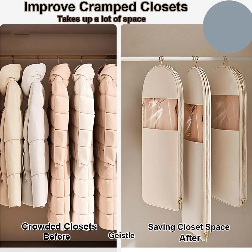 Space Saving Hanging Garment Bag with Self Compression Zipper, Space Saver Closet Organizers, Dust Cover Clothes Bags for Down Coat, Jackets, Shirts and Sweater (Pink, XL)