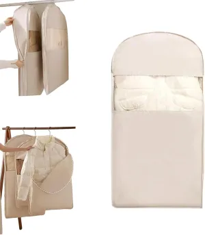 Space Saving Hanging Garment Bag with Self Compression Zipper, Space Saver Closet Organizers, Otherwise Garment Bag Dust Proof Storage, Clothes Cover Protectors for Travel Home Down Coat (Beige, M)