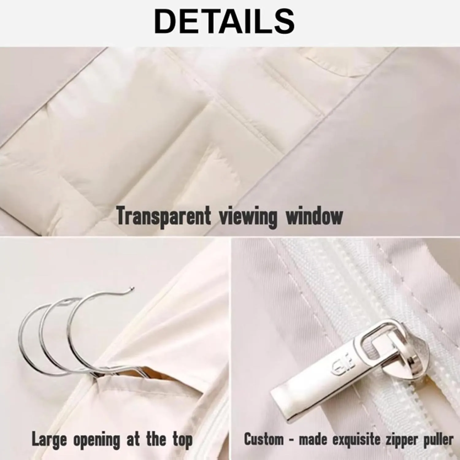 Space Saving Hanging Garment Bag with Self Compression Zipper, Space Saver Closet Organizers, Otherwise Garment Bag Dust Proof Storage, Clothes Cover Protectors for Travel Home Down Coat (Beige, M)