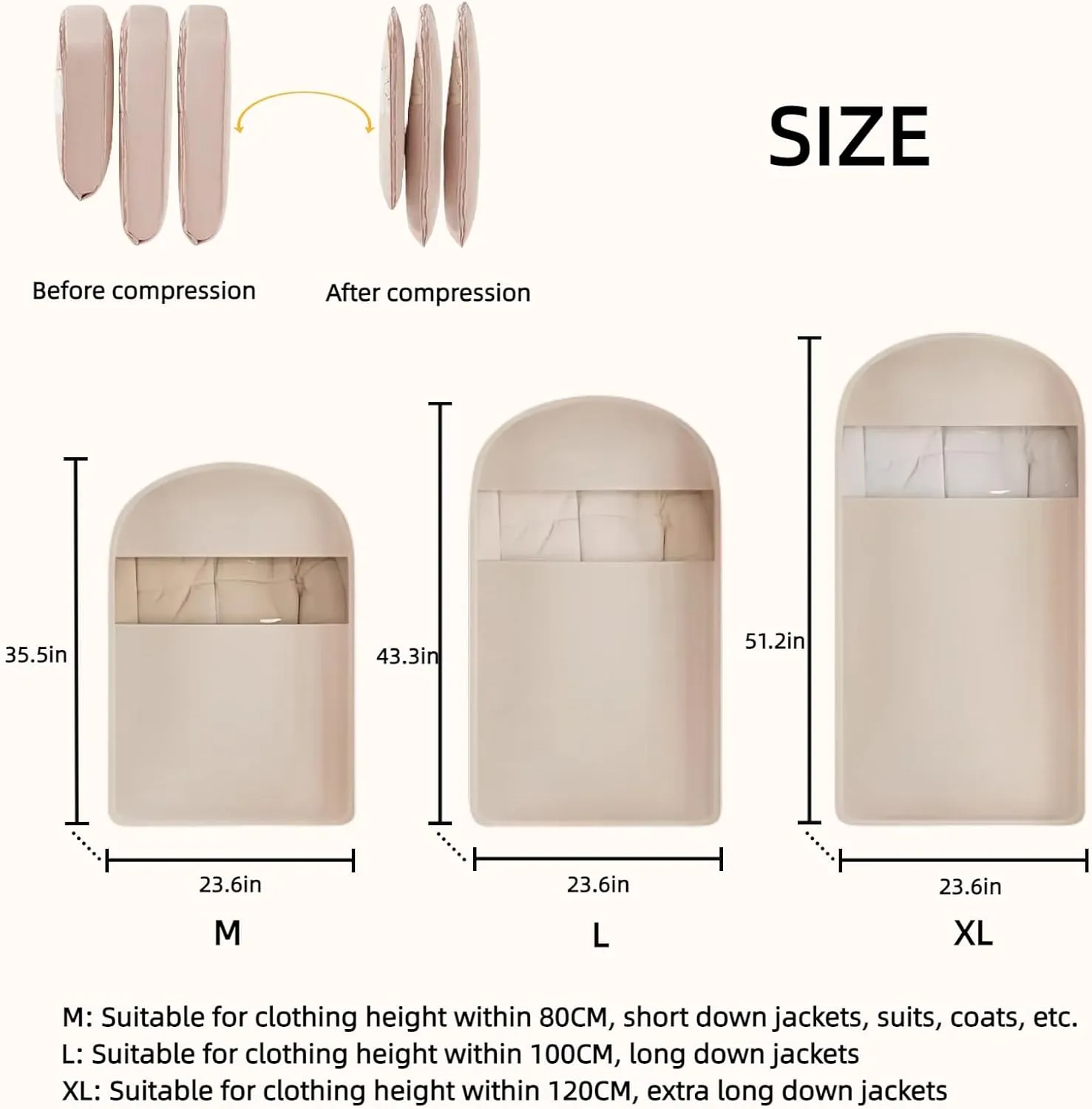 Space Saving Hanging Garment Bag with Self Compression Zipper, Space Saving Hanging Bag, Self Compression Zip Garment Bags, Dust Cover Clothes Bags for down, Coat Transparent Visibility (Pink-L*2)