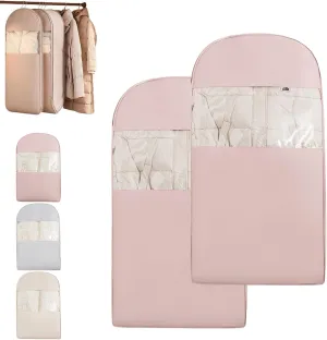 Space Saving Hanging Garment Bag with Self Compression Zipper, Space Saving Hanging Bag, Self Compression Zip Garment Bags, Dust Cover Clothes Bags for down, Coat Transparent Visibility (Pink-L*2)