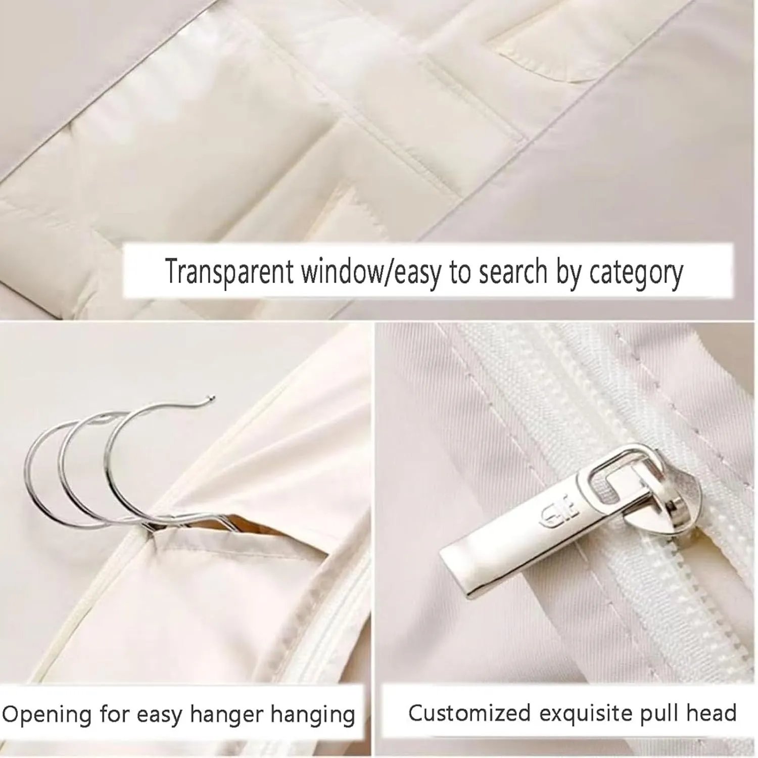 Space Saving Hanging Garment Bag with Self Compression Zipper, Space Saving Hanging Garment Bags, Down Coat Compression Dust Cover (Beige,XL)