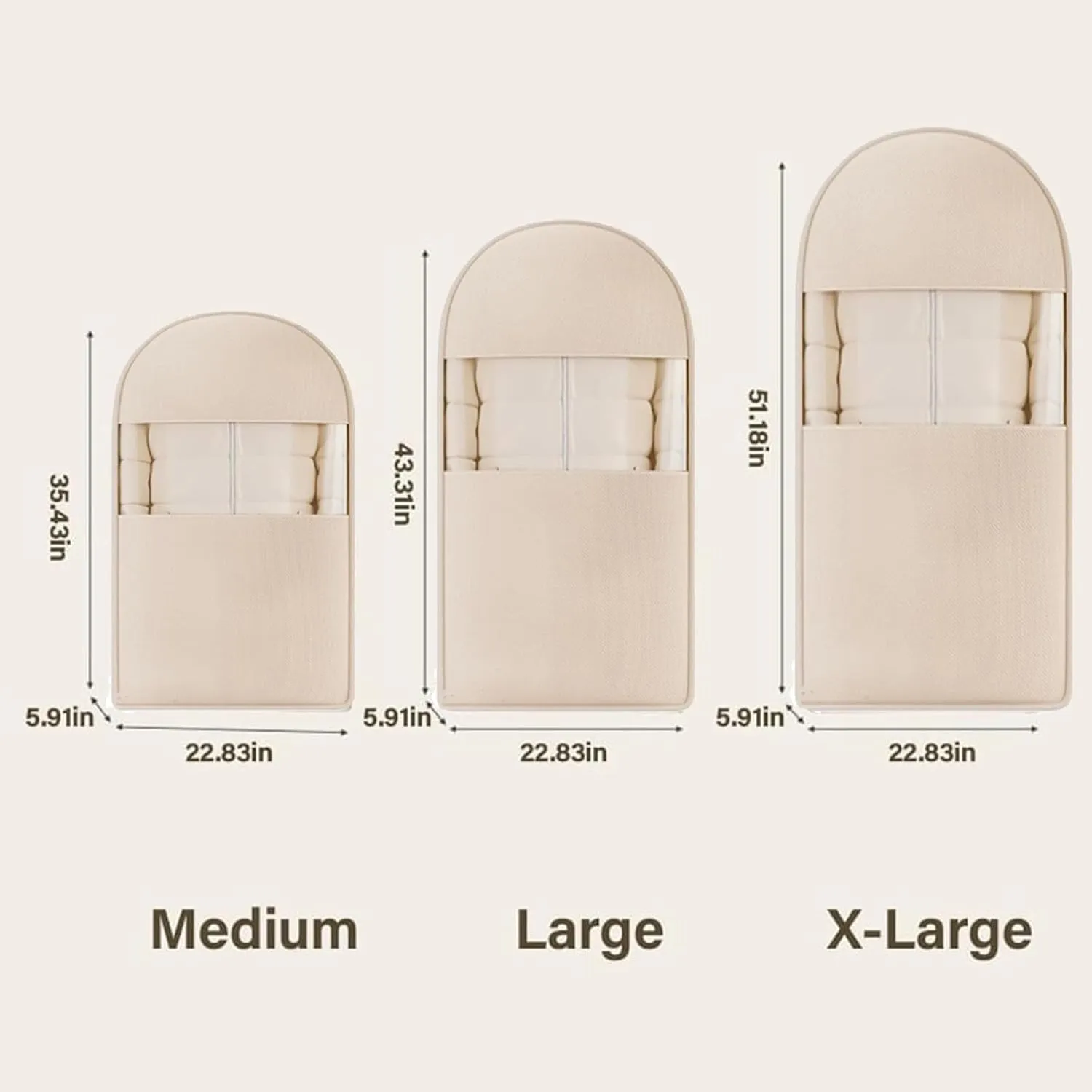 Space Saving Hanging Garment Bag with Self Compression Zipper, Space Saving Hanging Garment Bags, Down Coat Compression Dust Cover (Beige,XL)