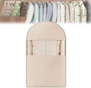 Space Saving Hanging Garment Bag with Self Compression Zipper, Space Saving Hanging Garment Bags, Down Coat Compression Dust Cover (Beige,XL)