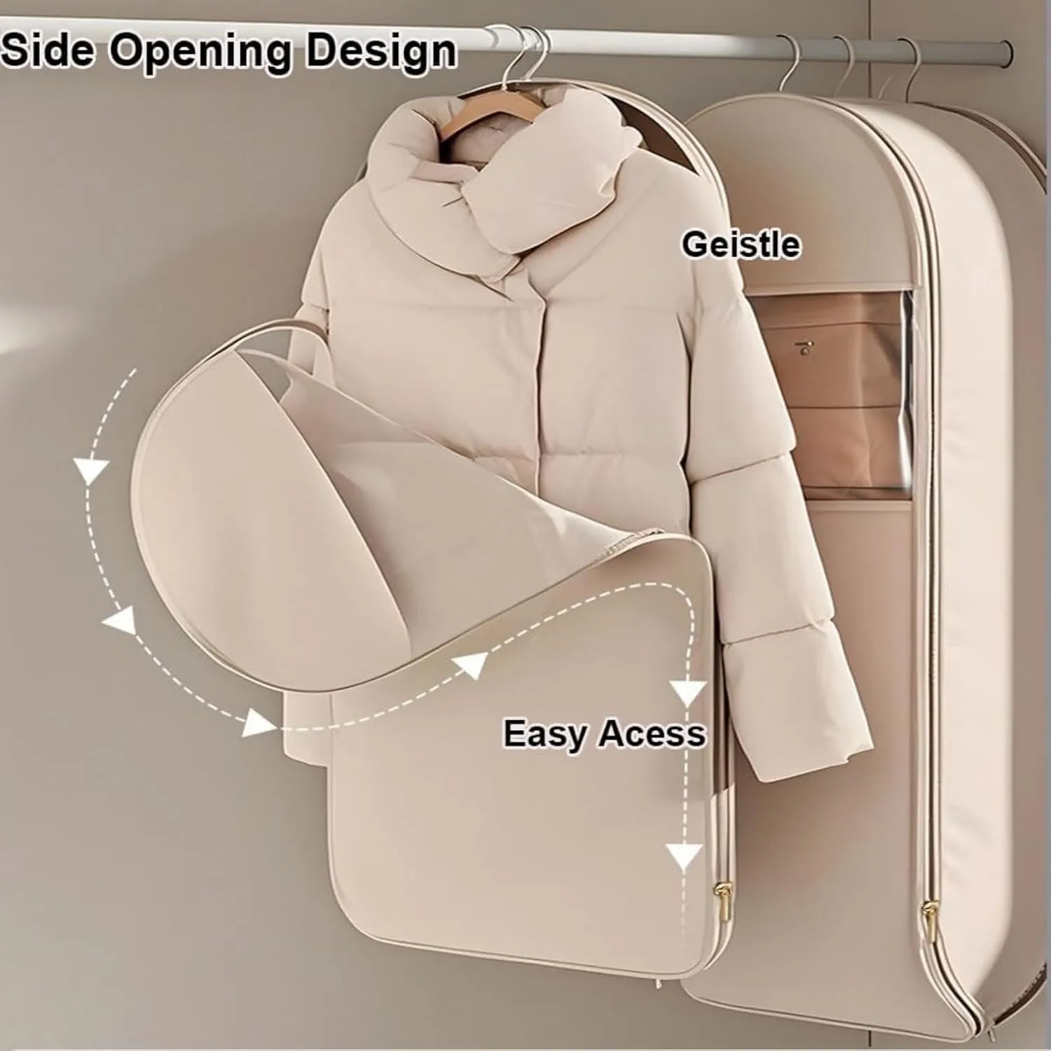 Space Saving Hanging Garment Bag with Self, Compression Zipper, Travel Organizer for down Coat Suit, Dust Cover Clothes Bags for down Coat, Space Saver Closet Organizers (Pink, M L XL)