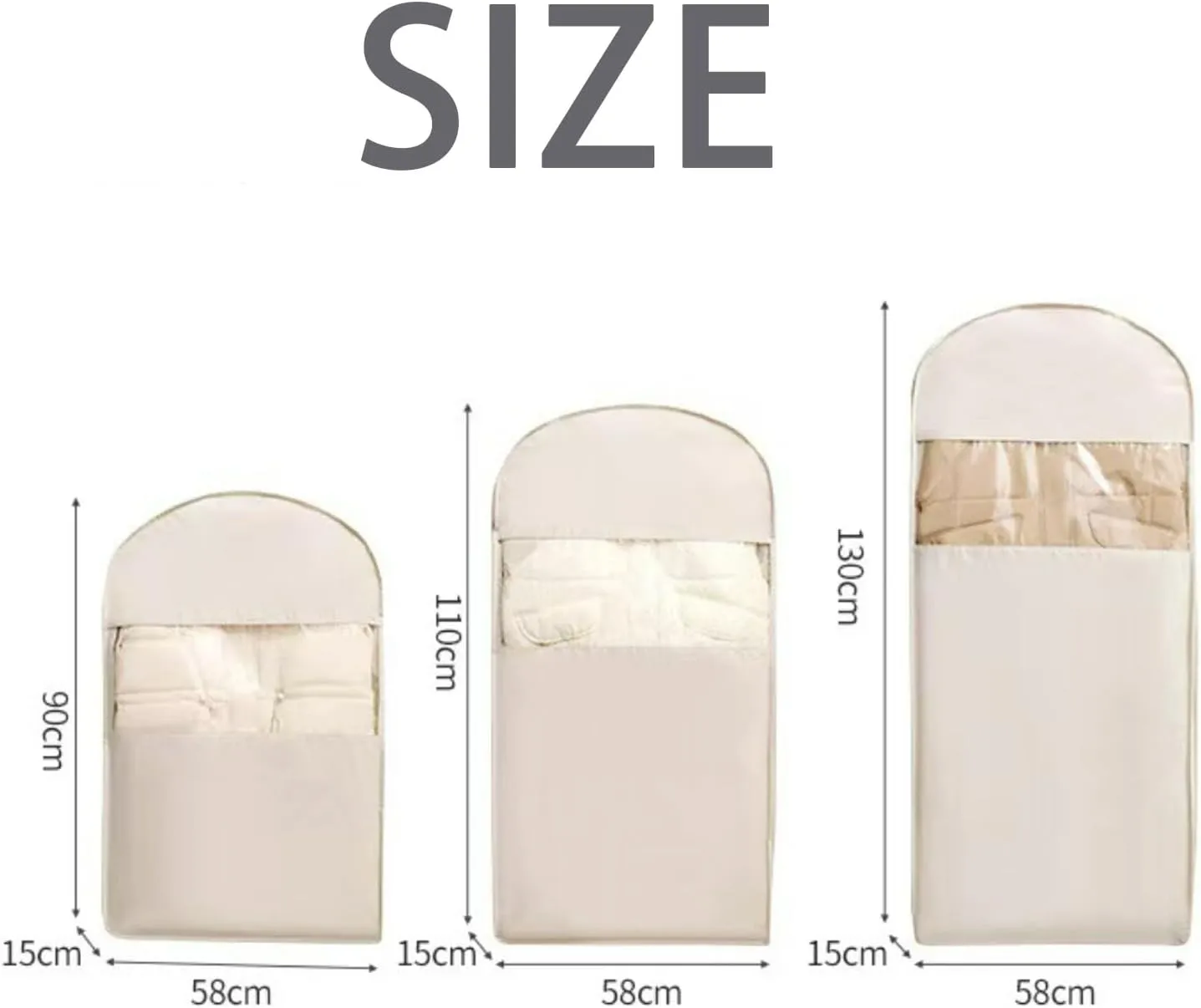 Space Saving Hanging Garment Bag with Self Compression Zipper, Upgrade Dust Cover Clothes Bags for Down Coat, Closet Organizers Heavy Duty Garment Bag Winter Coat Storage (Beige, S M L)
