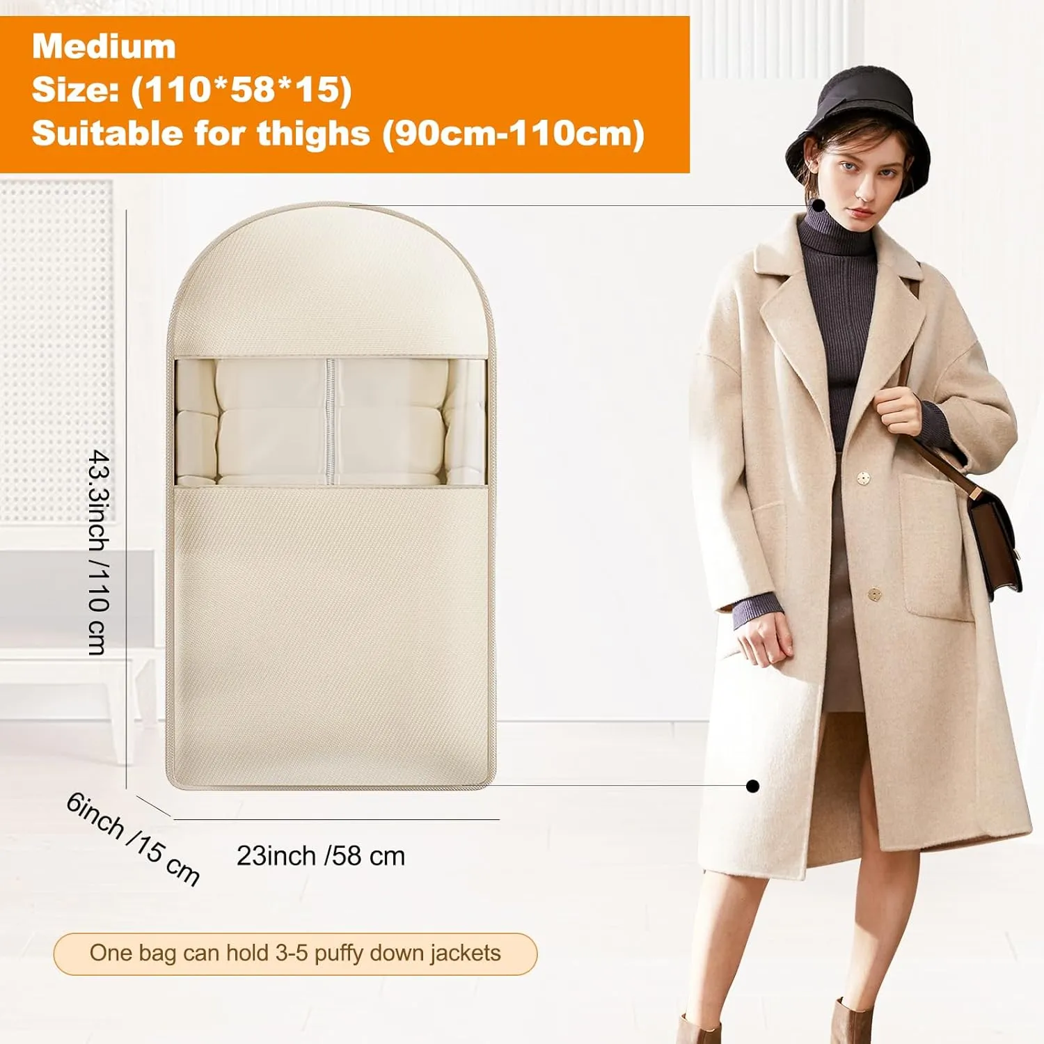 Space Saving Hanging Garment Bag with Self Compression Zipper,Clear Garment Bag for Hanging Clothes,Dust Cover Clothes Bags for Down Coat,Suit Bags for Closet Storage,Hanging Protector for Coats