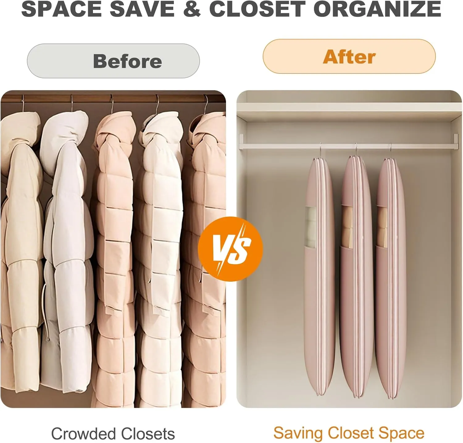 Space Saving Hanging Garment Bag with Self Compression Zipper,Clear Garment Bag for Hanging Clothes,Dust Cover Clothes Bags for Down Coat,Suit Bags for Closet Storage,Hanging Protector for Coats