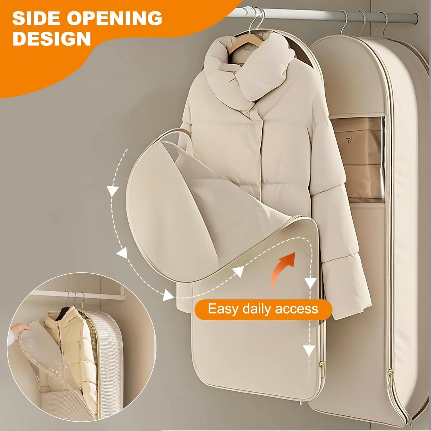 Space Saving Hanging Garment Bag with Self Compression Zipper,Clear Garment Bag for Hanging Clothes,Dust Cover Clothes Bags for Down Coat,Suit Bags for Closet Storage,Hanging Protector for Coats
