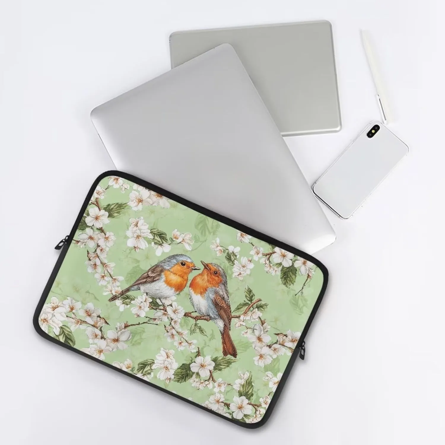 Sparrow Floral Printed Computer Bags for Women Men, Water Resistant Laptop Briefcase 17 Inch Travel Case Compatible with Most Laptops