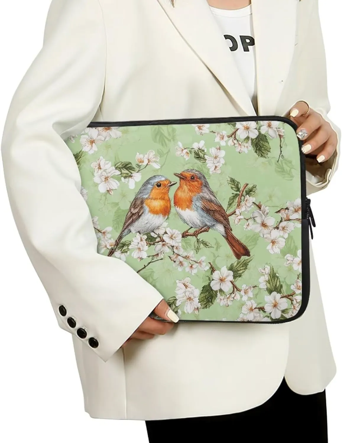 Sparrow Floral Printed Computer Bags for Women Men, Water Resistant Laptop Briefcase 17 Inch Travel Case Compatible with Most Laptops