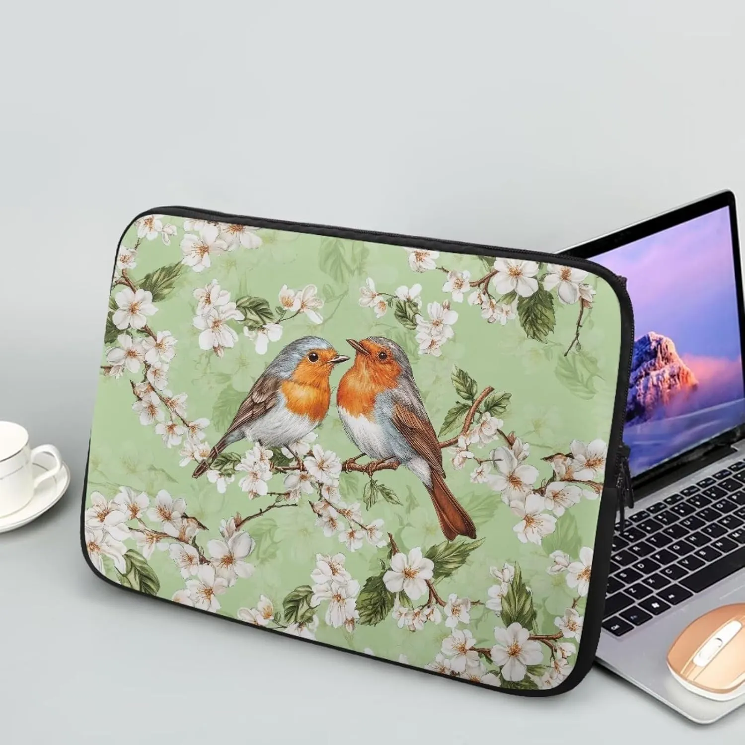 Sparrow Floral Printed Computer Bags for Women Men, Water Resistant Laptop Briefcase 17 Inch Travel Case Compatible with Most Laptops